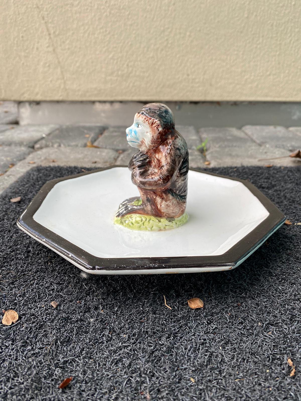 Italian Mottahedeh Design Figural Monkey Plate, Marked 