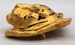 Circa 1980s Large Gilt & Enameled Tiger Mask Pin by Doreen Ryan