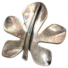 Circa 1980s Leaf Brooch in Sterling Silver