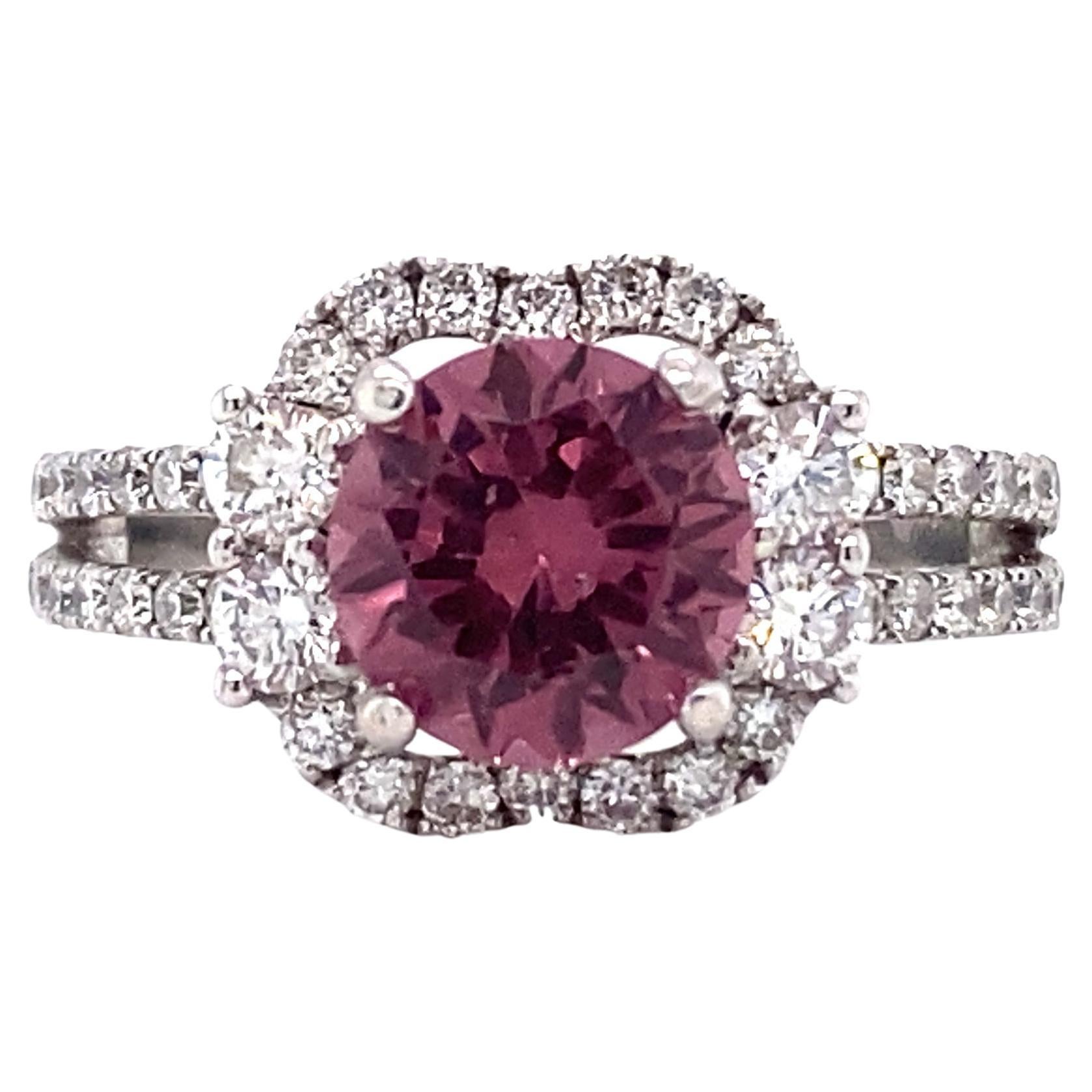 Circa 1980s Pink Tourmaline and Diamond Engagement Ring in 18K White Gold