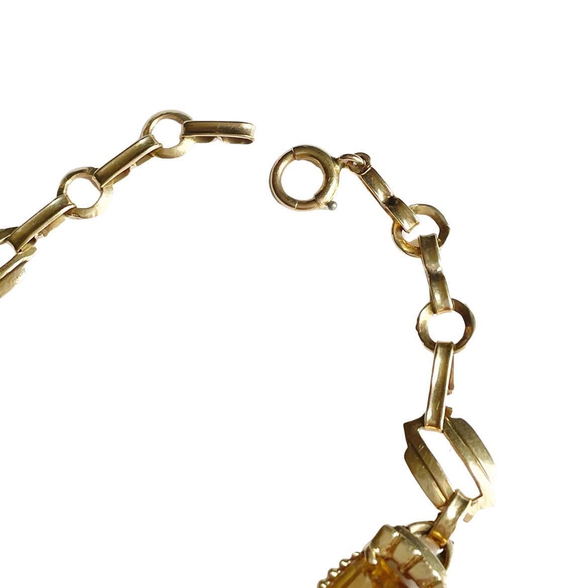 circa 1980s Retro 14k Yellow Gold Citrine Vintage Link Bracelet 1
