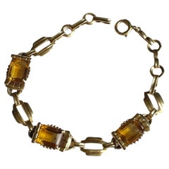 circa 1980s Retro 14k Yellow Gold Citrine Vintage Link Bracelet