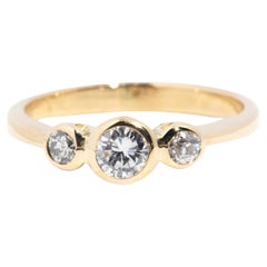 Circa 1980s Rub Over Diamond Vintage 18 Carat Gold Trilogy Engagement Ring