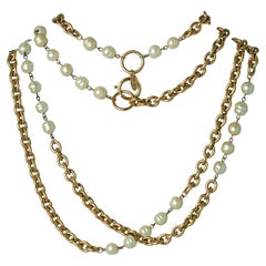 Vintage Circa 1980's Two rows of pearls and chain neckless Chanel 
