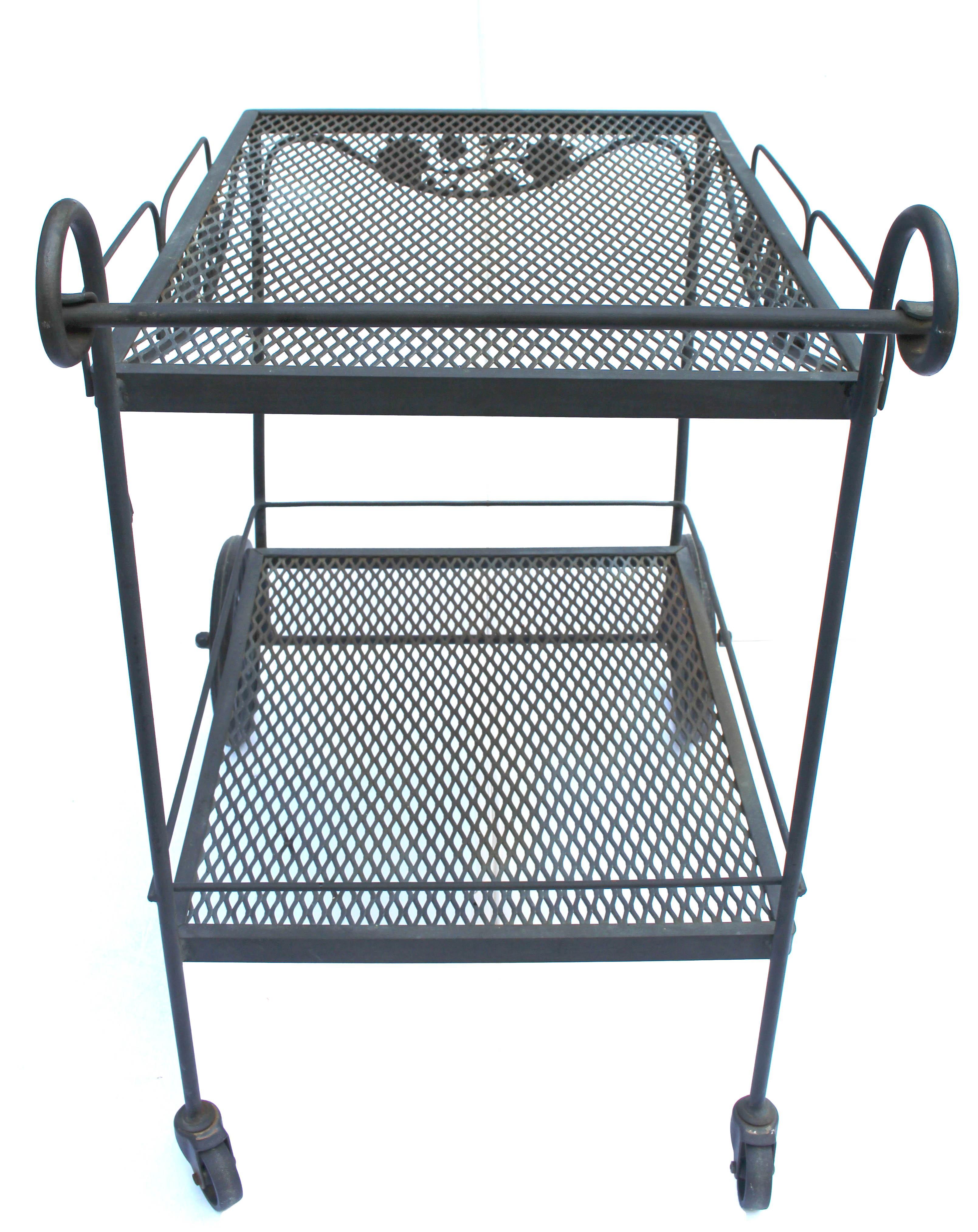 Mid-Century Modern Circa 1980s Wrought Iron Bar Cart by Russell Woodard For Sale