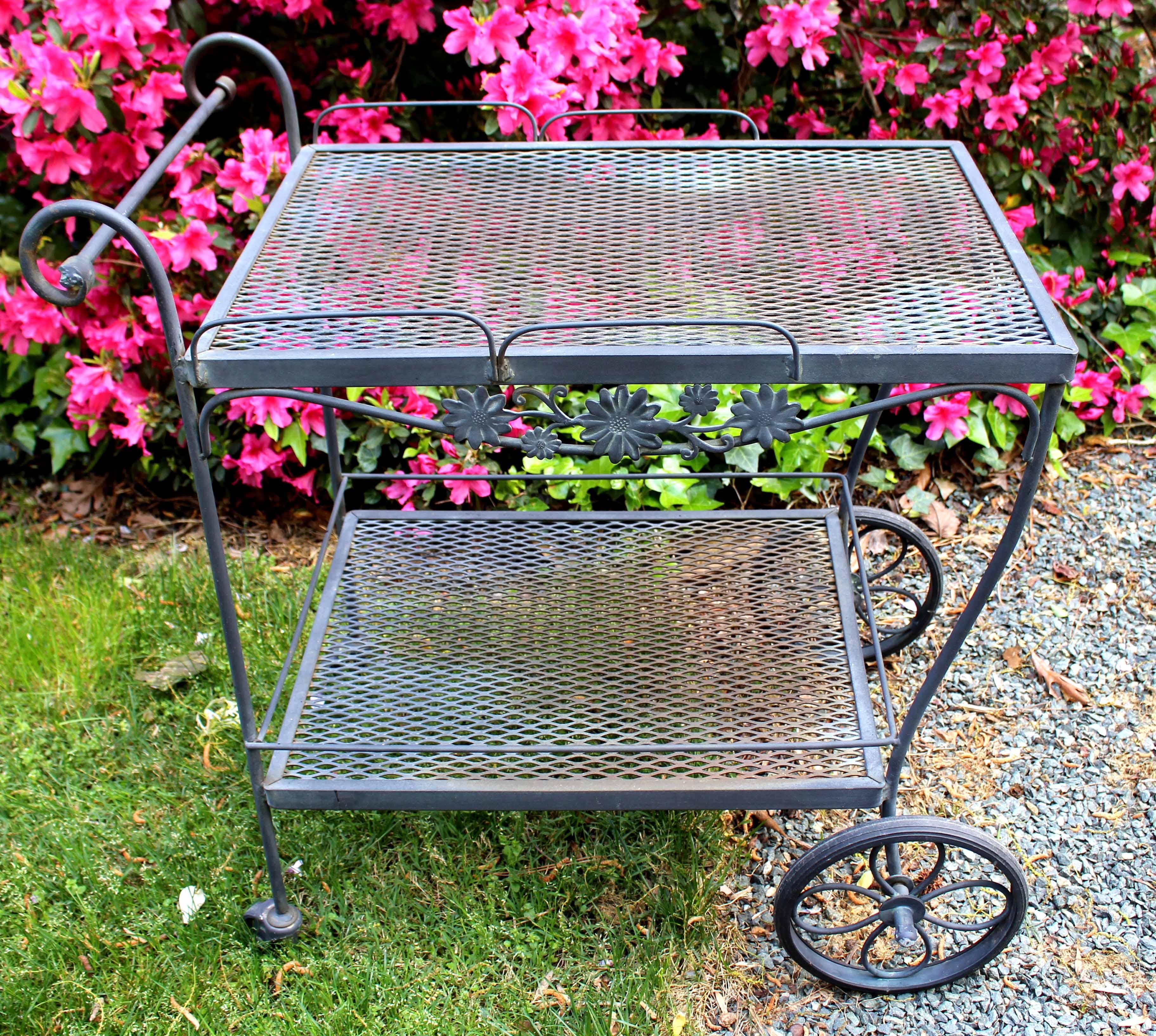 Circa 1980s Wrought Iron Bar Cart by Russell Woodard For Sale 2