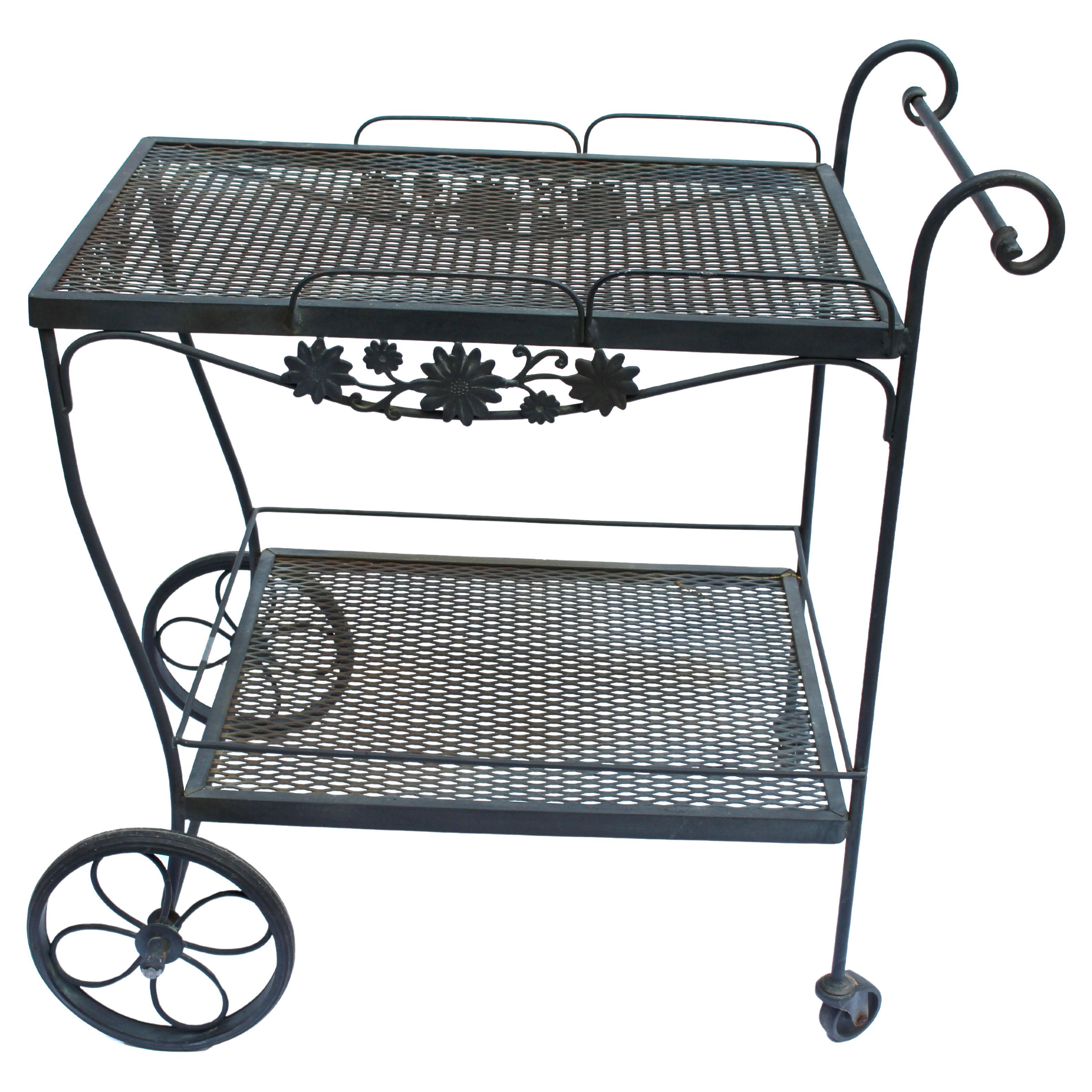 Circa 1980s Wrought Iron Bar Cart by Russell Woodard