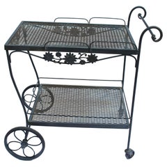 Vintage Circa 1980s Wrought Iron Bar Cart by Russell Woodard