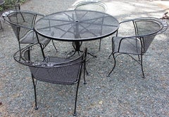 Circa 1980s Wrought Iron Table & 4 Chairs by Russell Woodard
