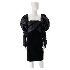 Vintage Circa 1985 Chanel Black Velvet Mini Dress With Puffy Sleeves