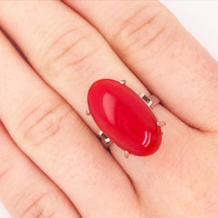Rare Red Coral Custom Estate Ring, Filigree Design & Blood Red Coral, circa 1985