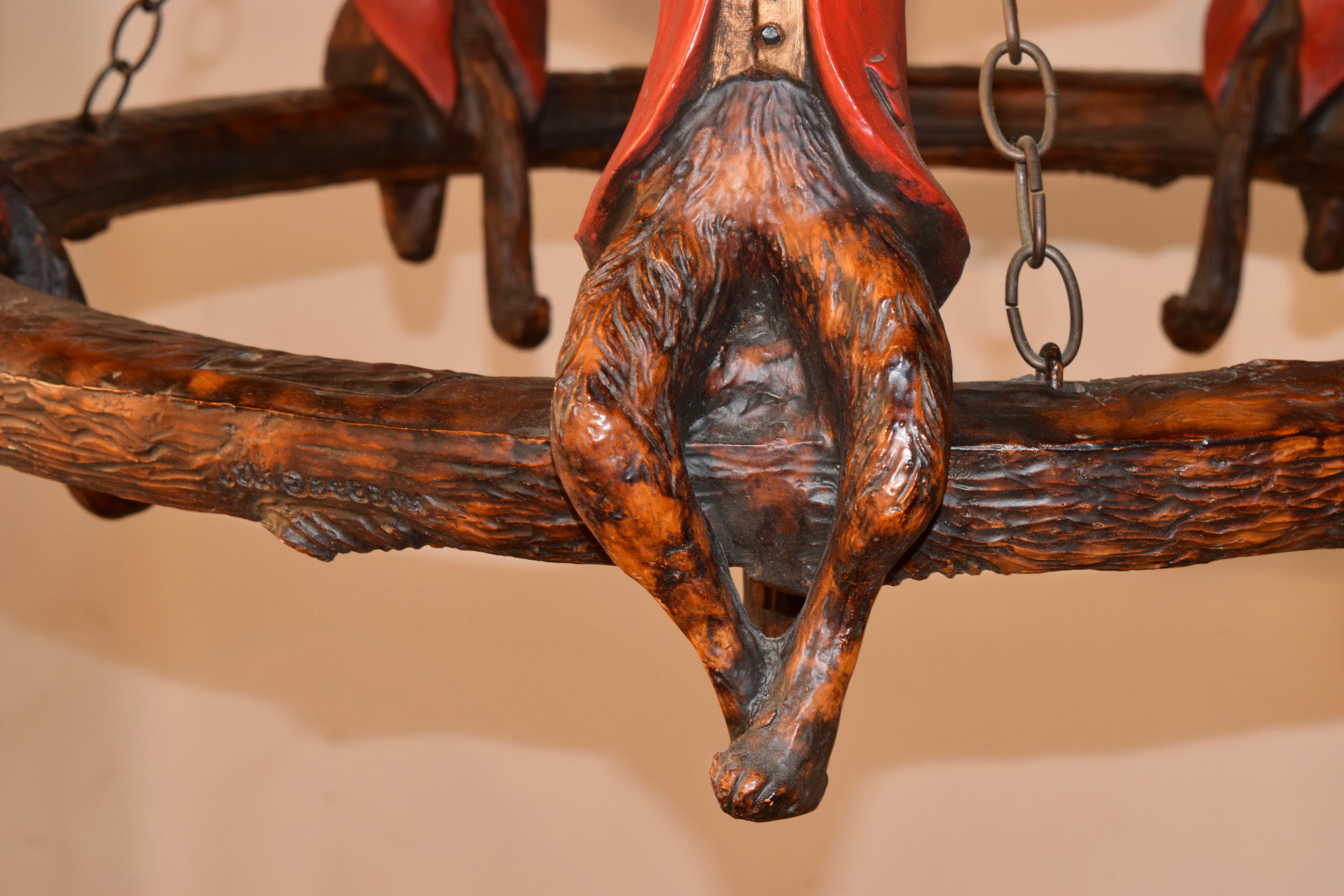 Folk Art Circa 1989 Vintage Bill Huebbe Fox Chandelier