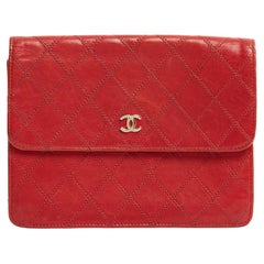 Vintage Circa 1990 Classique CC Red quilted Leather clutch 