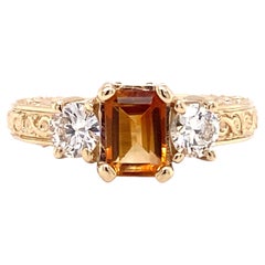 Circa 1990s 1.0 Carat Imperial Topaz and Diamond Ring in 14K Gold