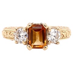 Vintage Circa 1990s 1.0 Carat Imperial Topaz and Diamond Ring in 14K Gold