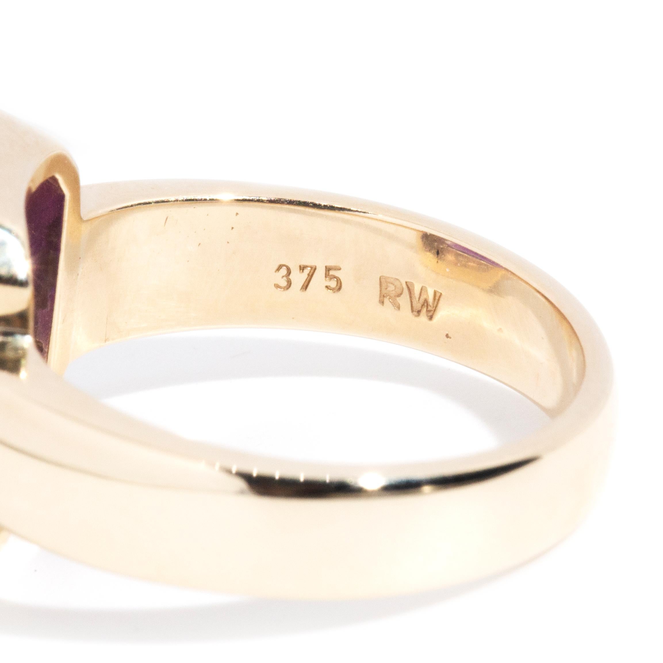 Vintage-Ring aus 9 Karat Gelbgold mit Amethyst im Smaragdschliff und Diamanten, ca. 1990er Jahre 6
