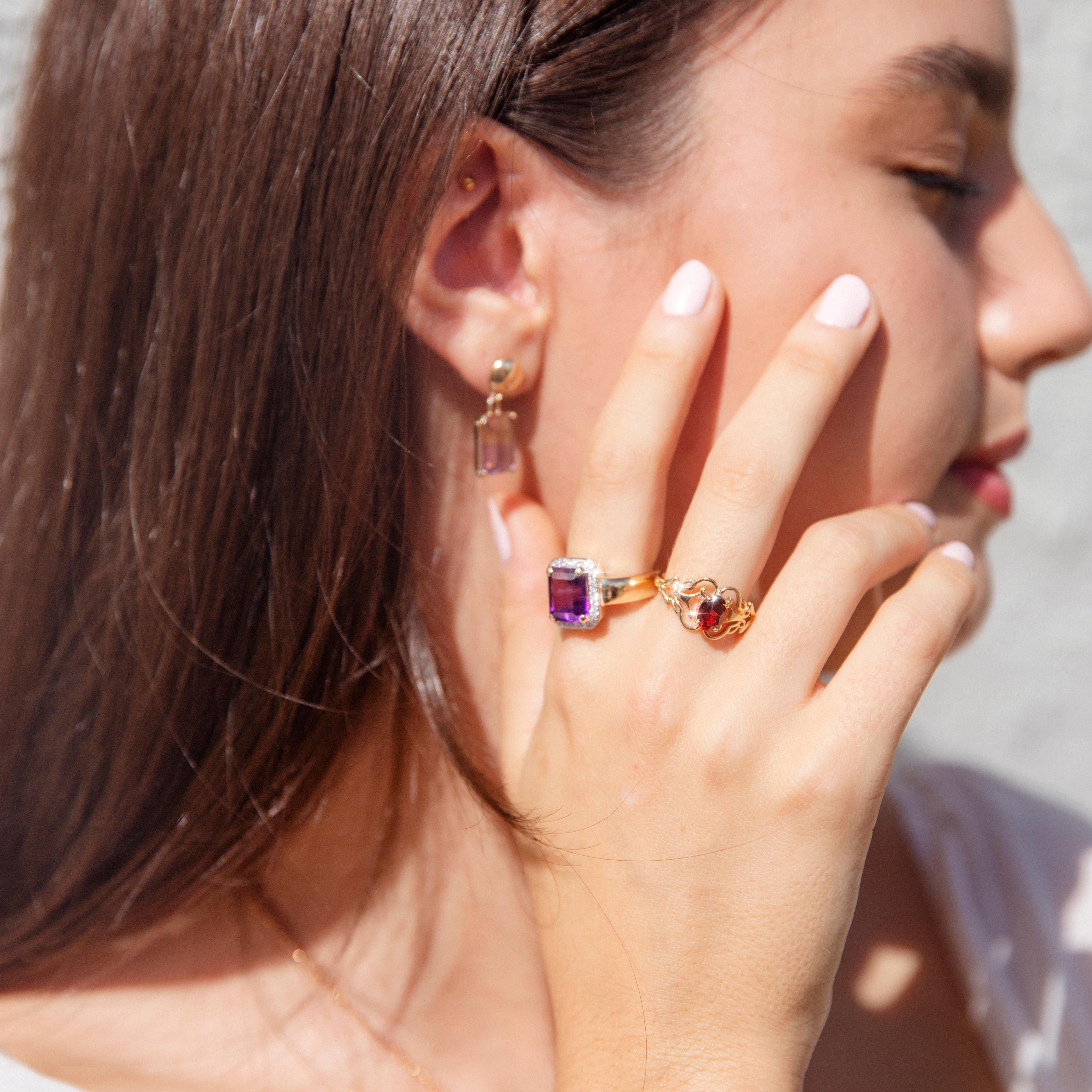 Vintage-Ring aus 9 Karat Gelbgold mit Amethyst im Smaragdschliff und Diamanten, ca. 1990er Jahre 7