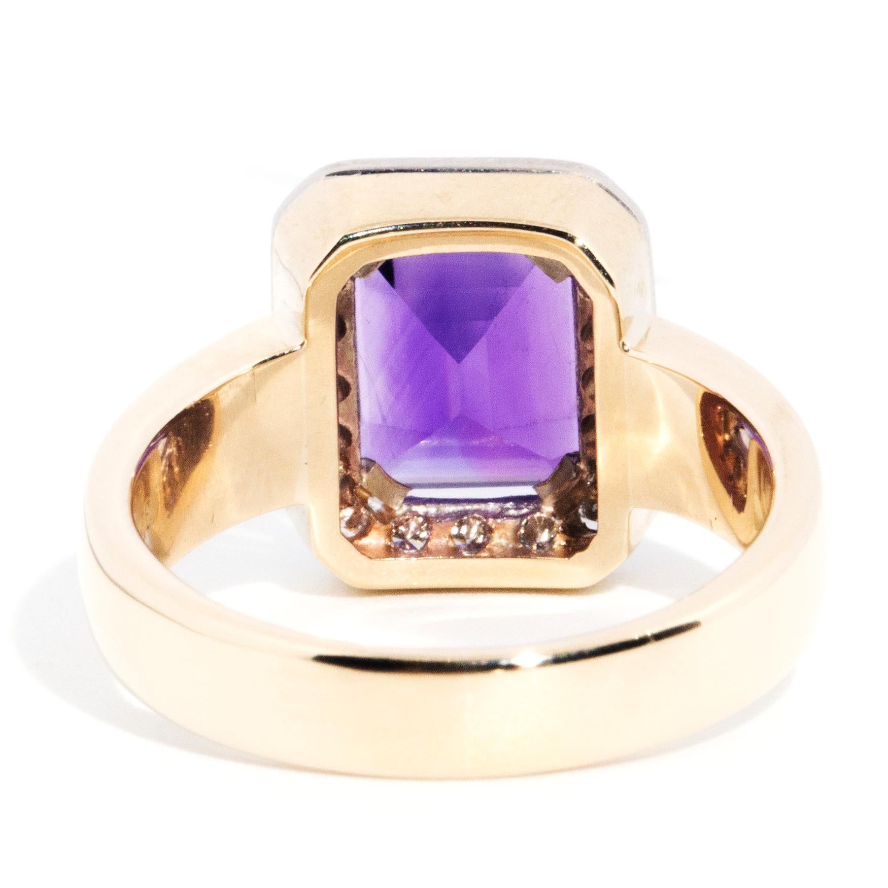 Vintage-Ring aus 9 Karat Gelbgold mit Amethyst im Smaragdschliff und Diamanten, ca. 1990er Jahre 2