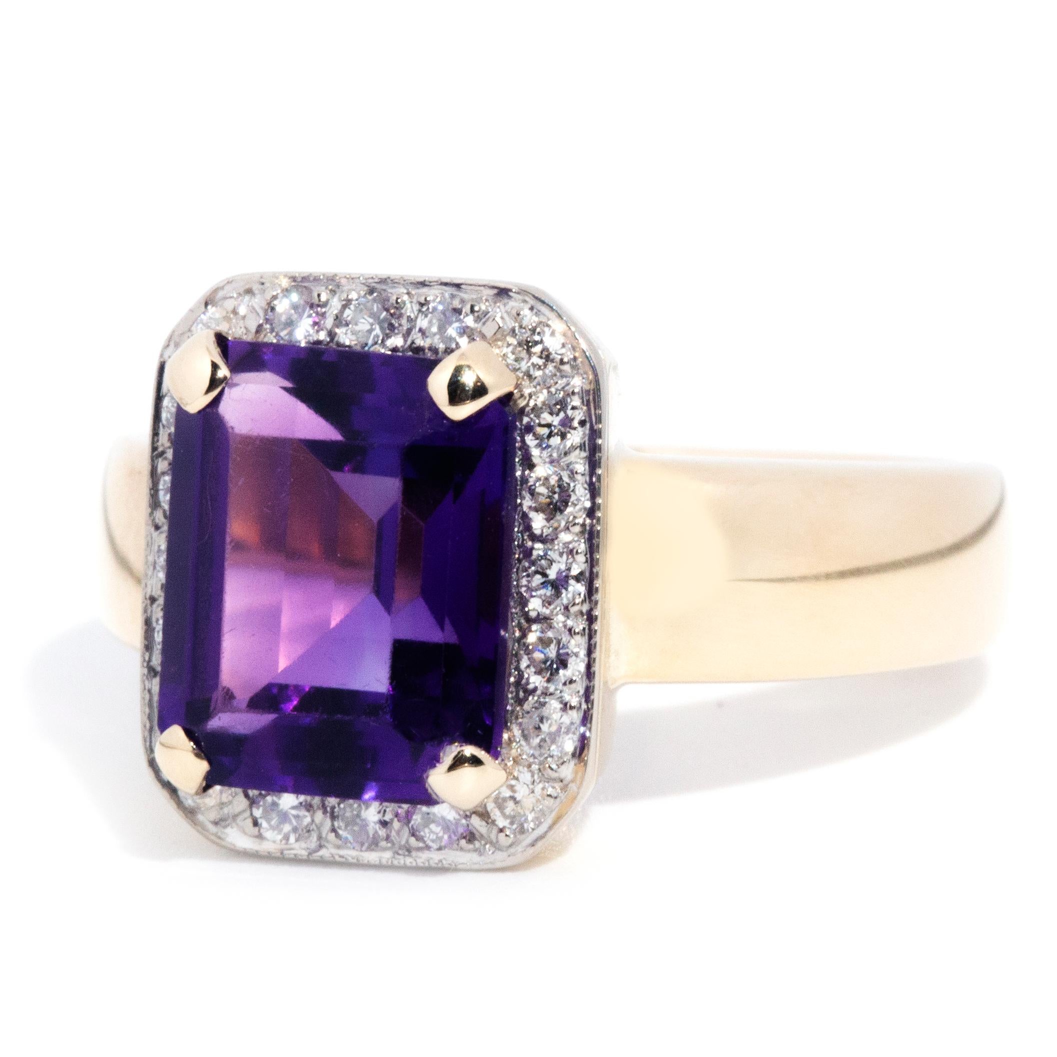 Vintage-Ring aus 9 Karat Gelbgold mit Amethyst im Smaragdschliff und Diamanten, ca. 1990er Jahre 4
