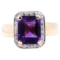 Vintage-Ring aus 9 Karat Gelbgold mit Amethyst im Smaragdschliff und Diamanten, ca. 1990er Jahre