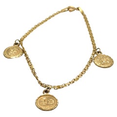Vintage Circa 1990s Chinese Character Charm Bracelet in 10 Karat Gold