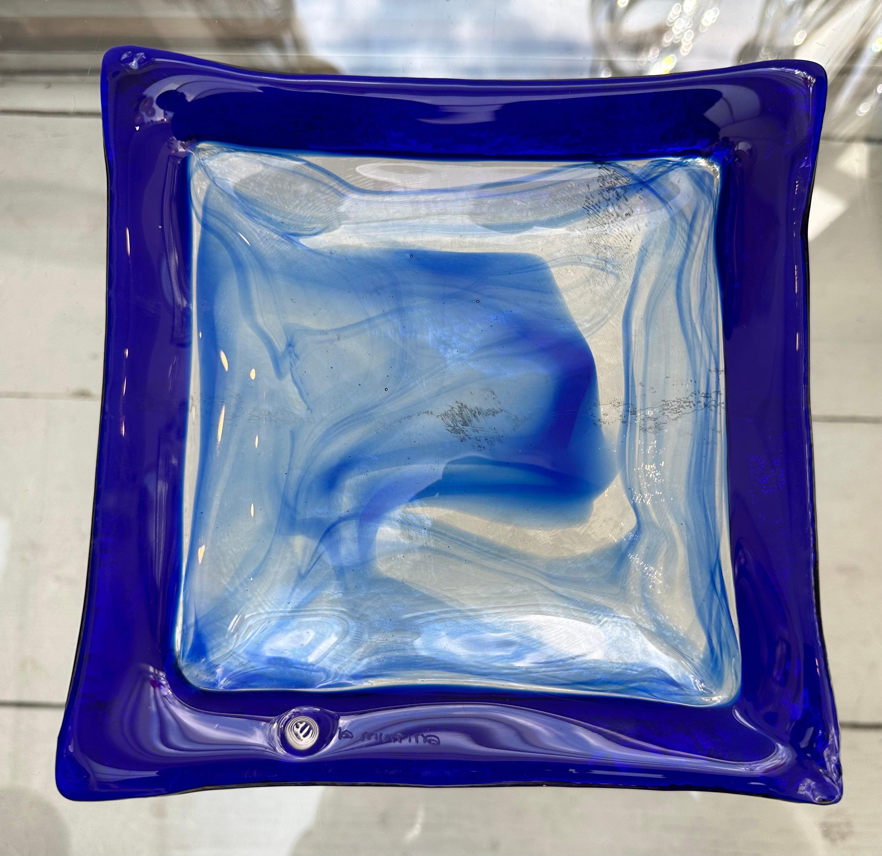 Late 20th Century Circa 1990s Italian La Murrina Murano Cobalt Blue & Clear Glass Dish or Bowl