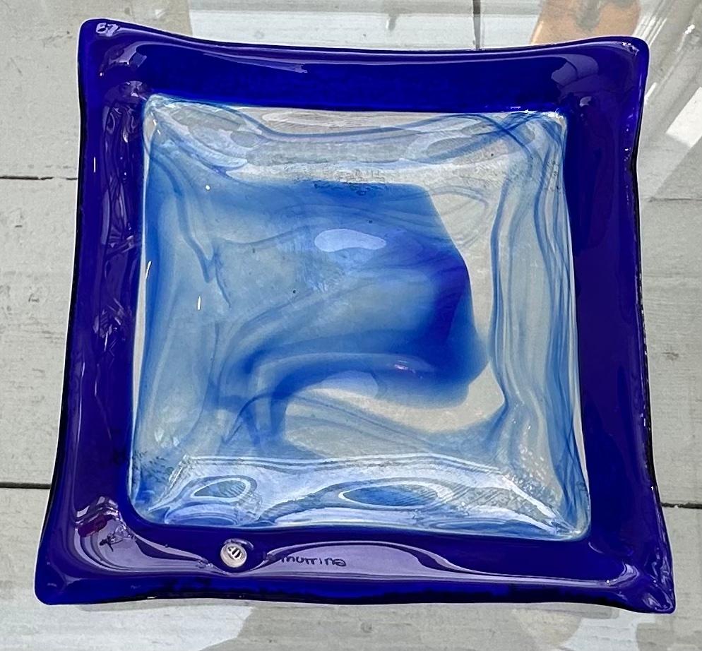 Circa 1990s Italian La Murrina Murano Cobalt Blue & Clear Glass Dish or Bowl 3