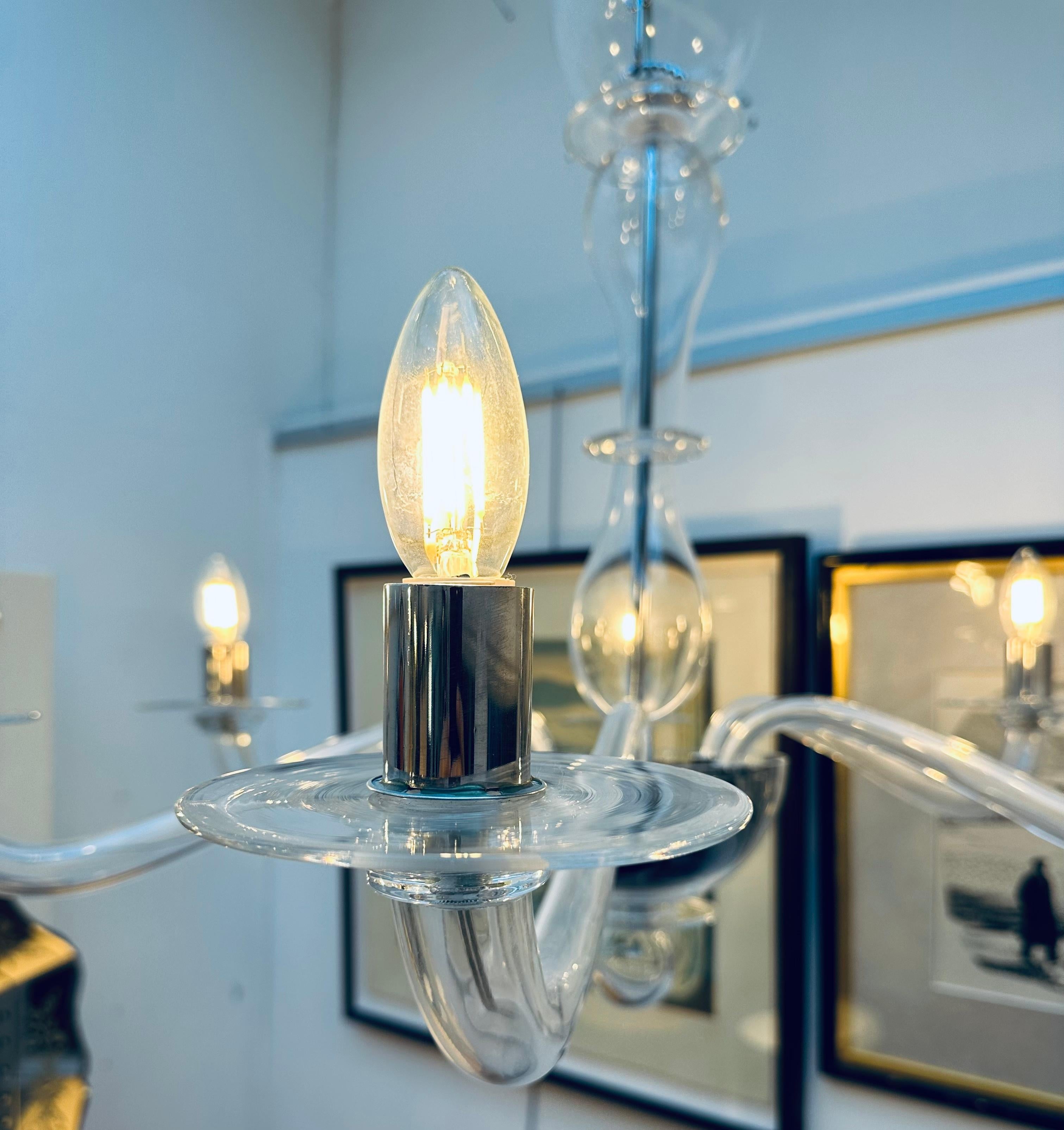 Circa 1990s Italian Murano Transparent Clear Blown Glass Chandelier by Sylcom For Sale 8