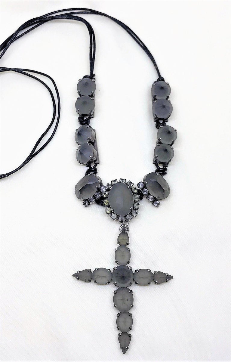 Circa 1990s Jean Paul Gaultier Smokey Frosted Glass Cross Necklace For ...