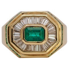 Circa 1990's Le Vian Emerald and Diamond Ring Set in 14 Karat Yellow Gold