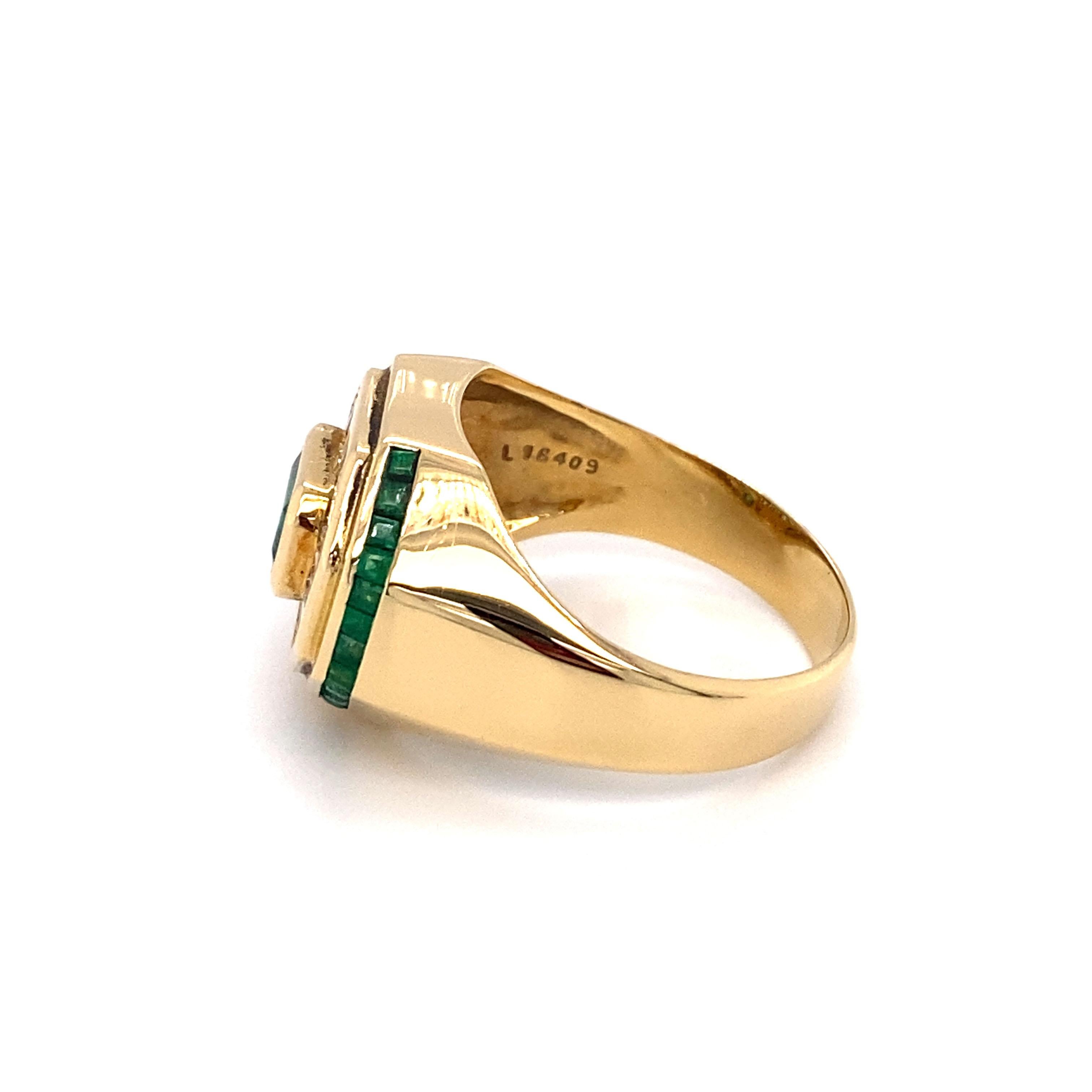 Women's or Men's Circa 1990's Le Vian Emerald and Diamond Ring Set in 14 Karat Yellow Gold