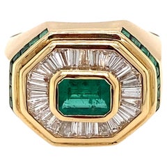 Vintage Circa 1990's Le Vian Emerald and Diamond Ring Set in 14 Karat Yellow Gold