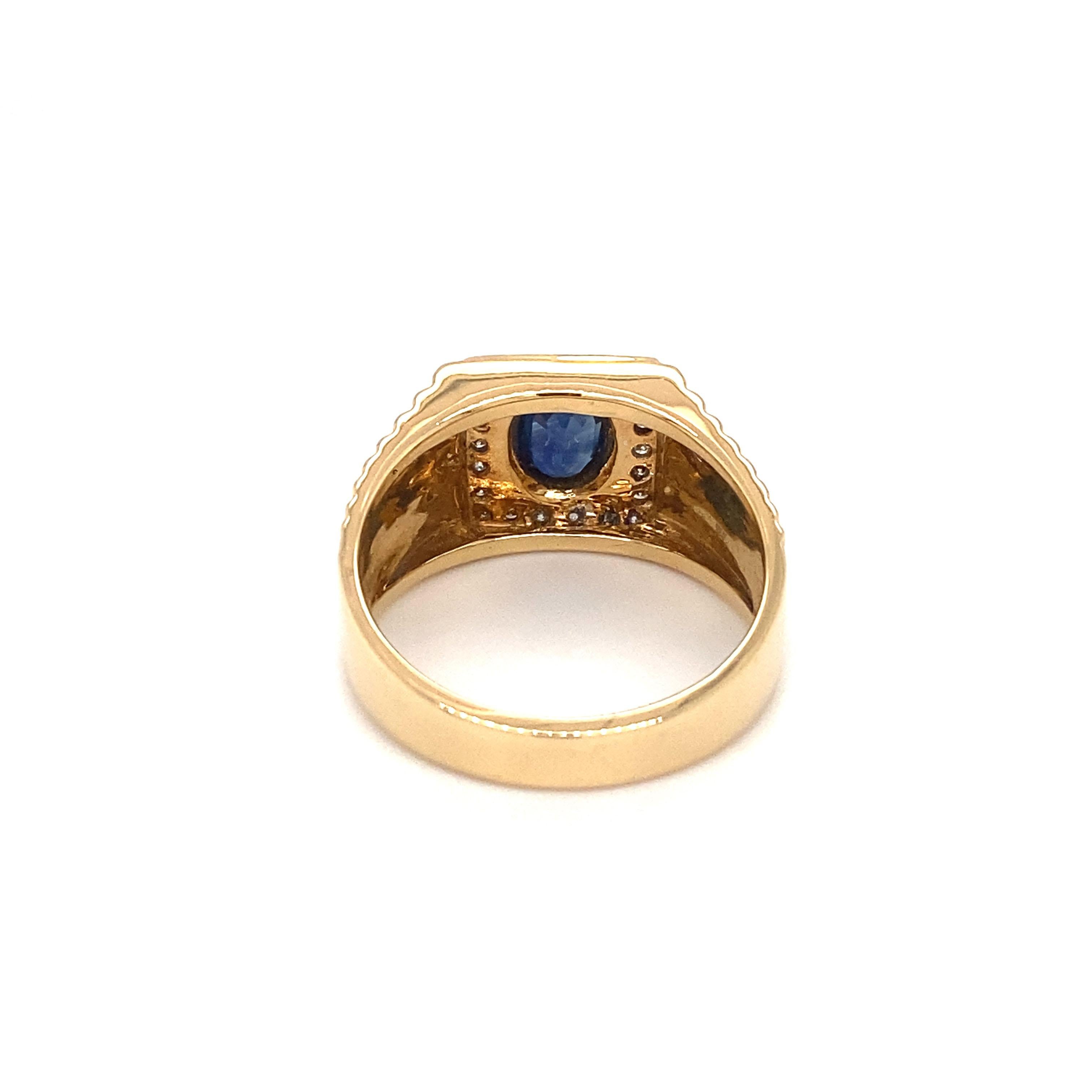 Circa 1990's Le Vian Diamond and Sapphire Ring.
An elegant  piece that makes the perfect accessory for any occasion. The detailing on this ring is truly one of a kind.  The pyramid like texture on the sides brings this ring to life. The royal blue