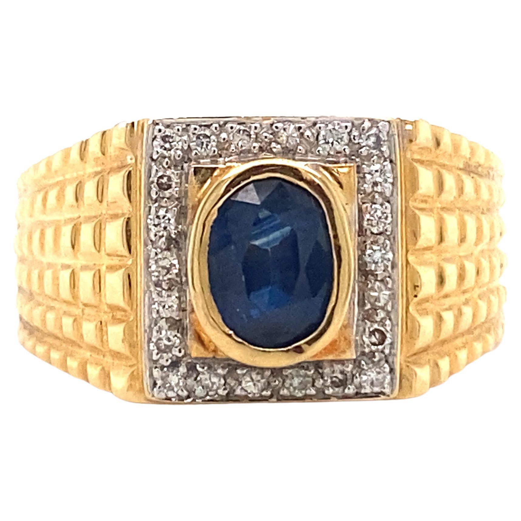 Circa 1990's Le Vian Sapphire and Diamond Ring Set in 18 Karat Yellow Gold For Sale