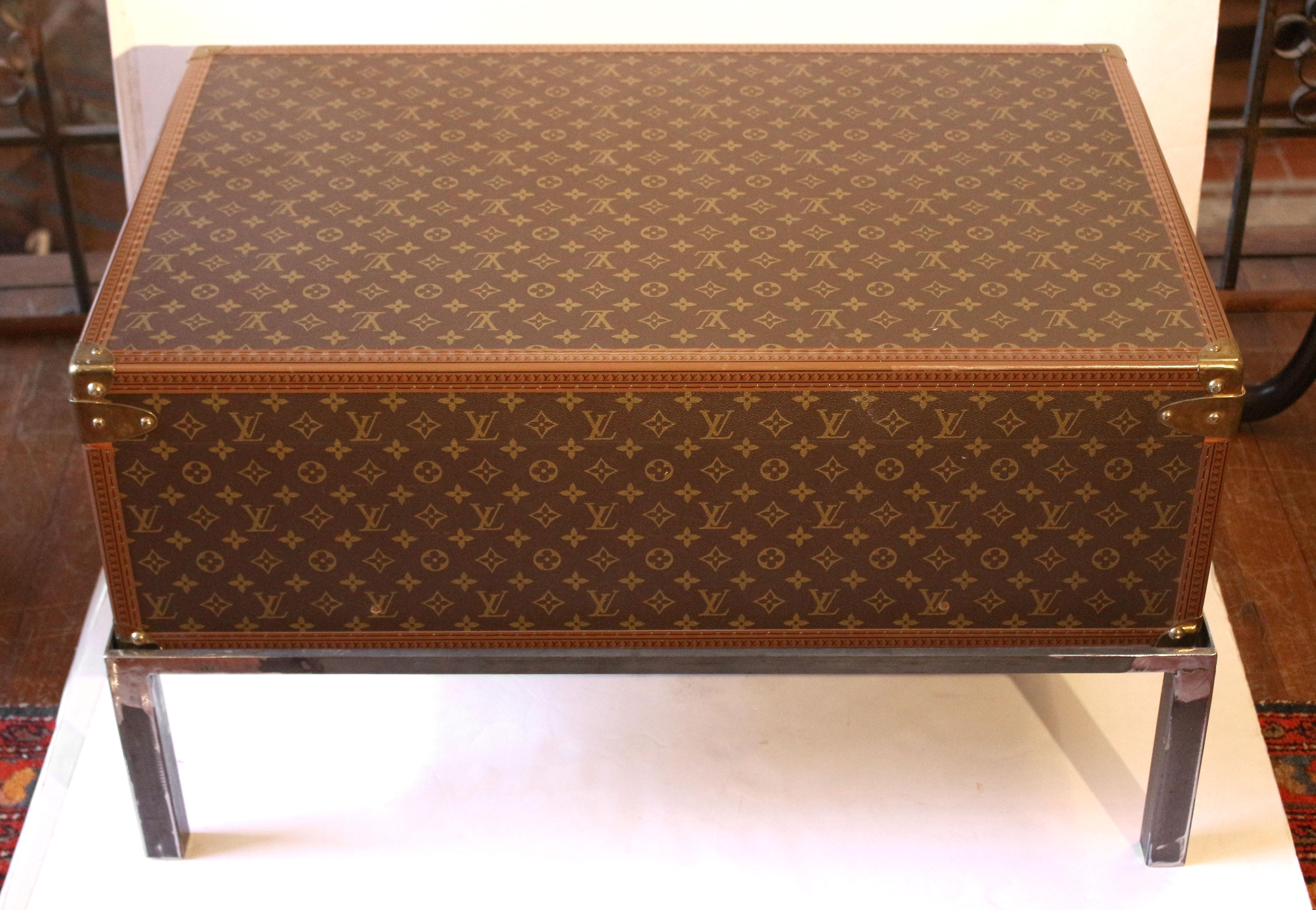 Late 20th Century Circa 1990s Louis Vuitton Alzer 80 Suitcase on Custom Coffee Table Height Stand