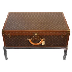Circa 1990s Louis Vuitton Alzer 80 Suitcase on Custom Coffee Table Height Stand