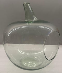 Circa 1990s Pale Green Bubbled Glass Garden Apple Plant Succulent Terrarium