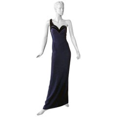 Circa 1990's Thierry Mugler One Shoulder Dress Gown with Thigh High Slit