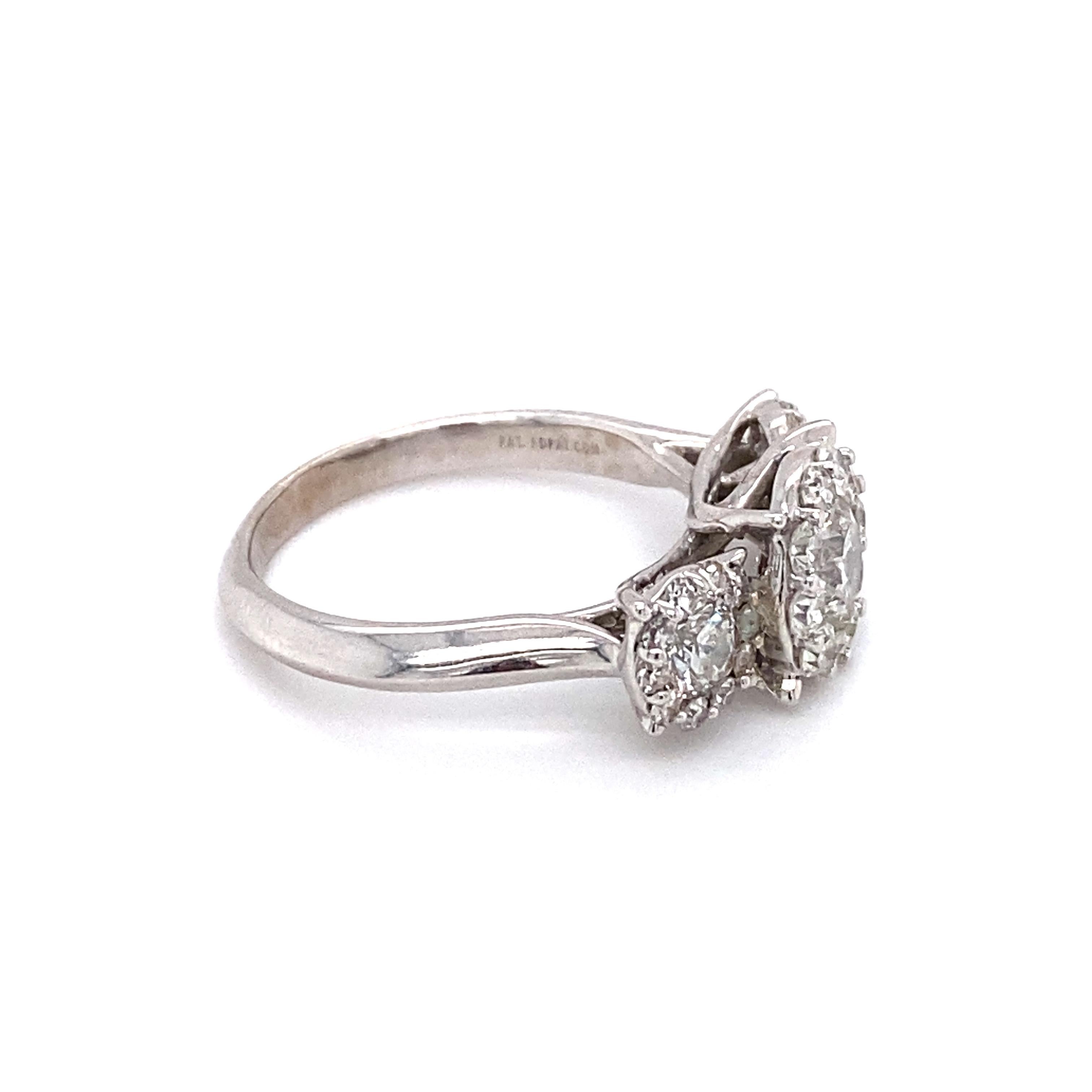 Modern Circa 1990s Three Stone Diamond Cluster Ring in 14K White Gold For Sale
