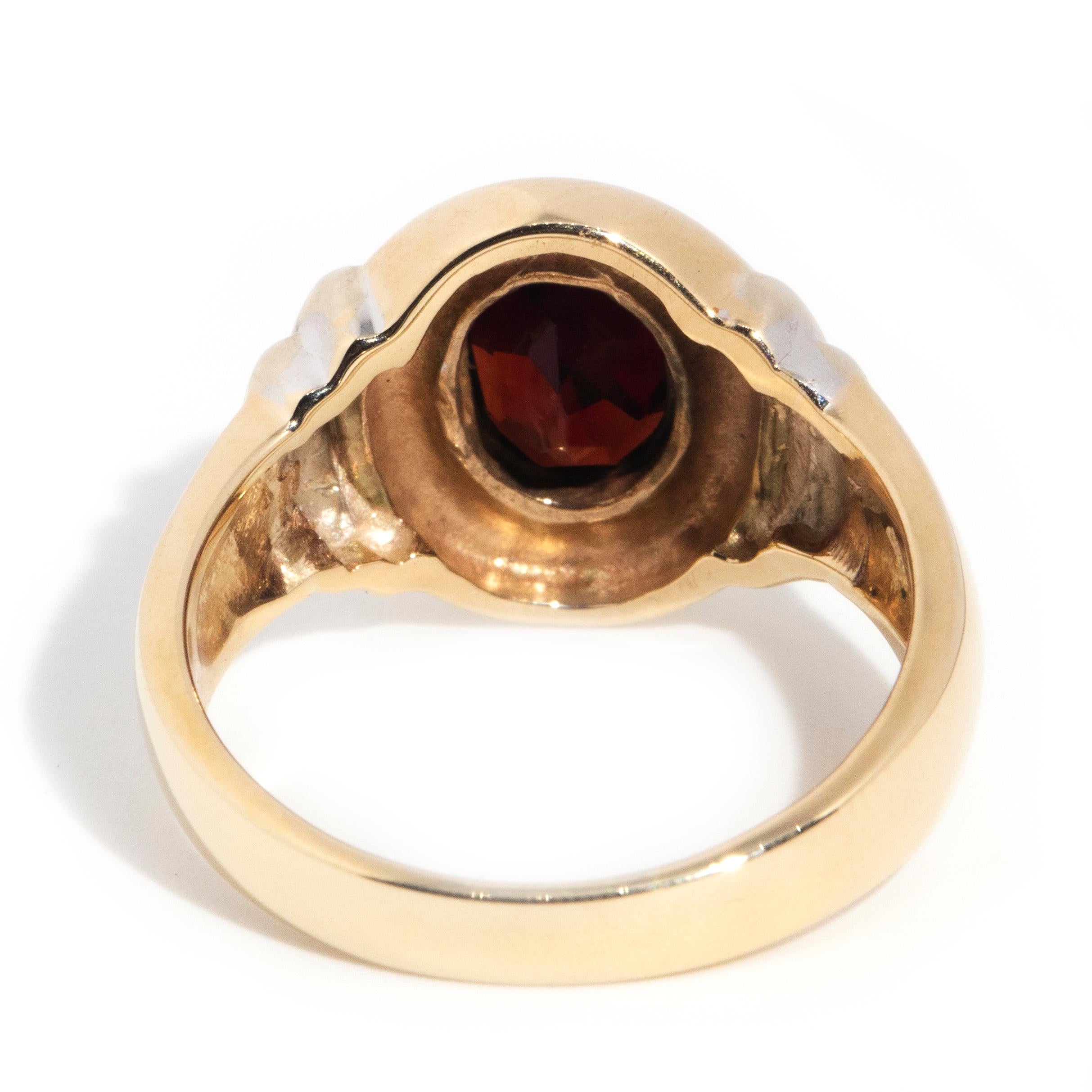 circa 1990s, Vintage 9 Carat Yellow Gold Double Rub over Oval Cut Garnet Ring For Sale 5