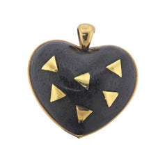 Circa 1994 Van Cleef & Arpels France Wood Gold Heritage Heart Pendant