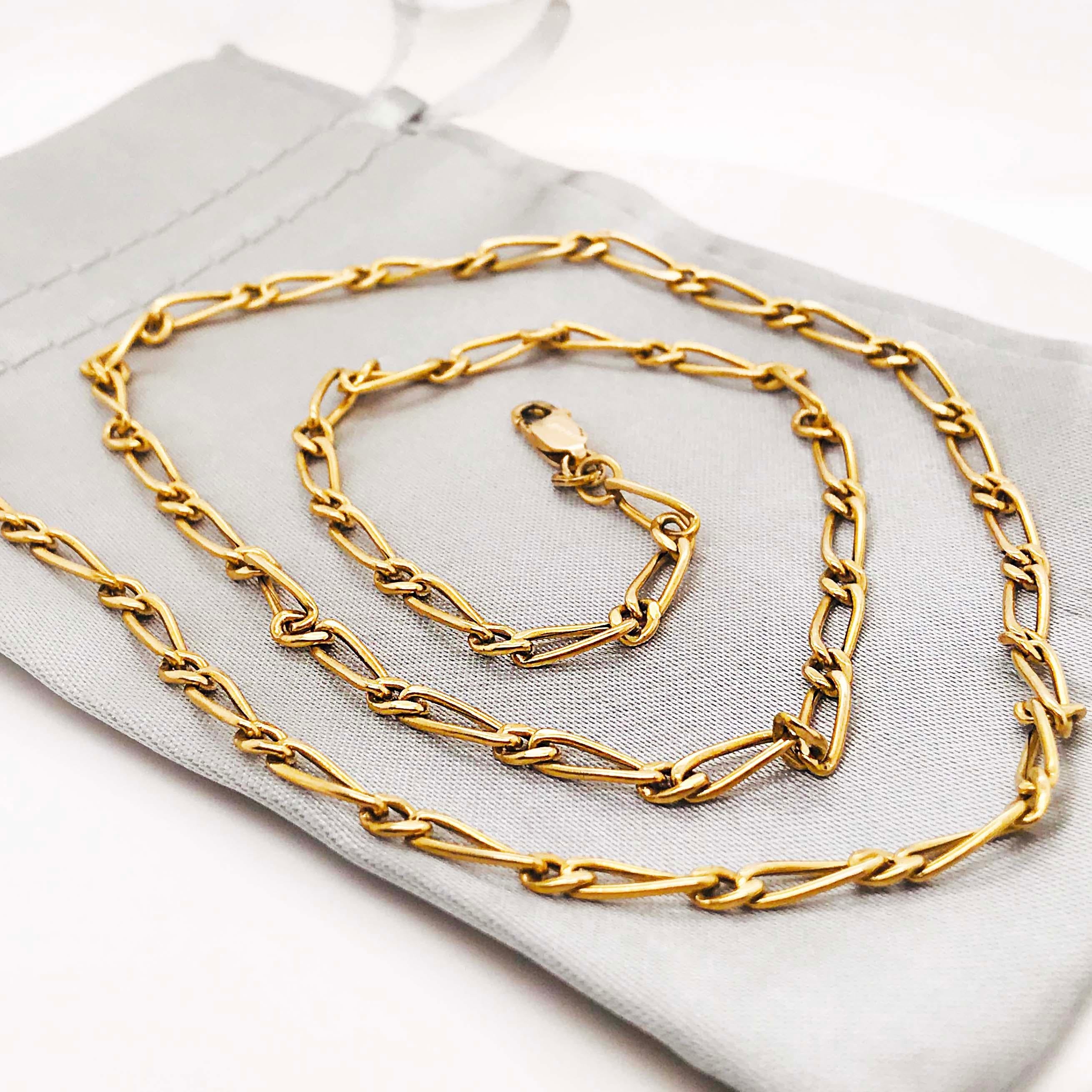 Paperclip Link Figaro Necklace with Large Clasp, 14 Karat Gold, circa 1995 4