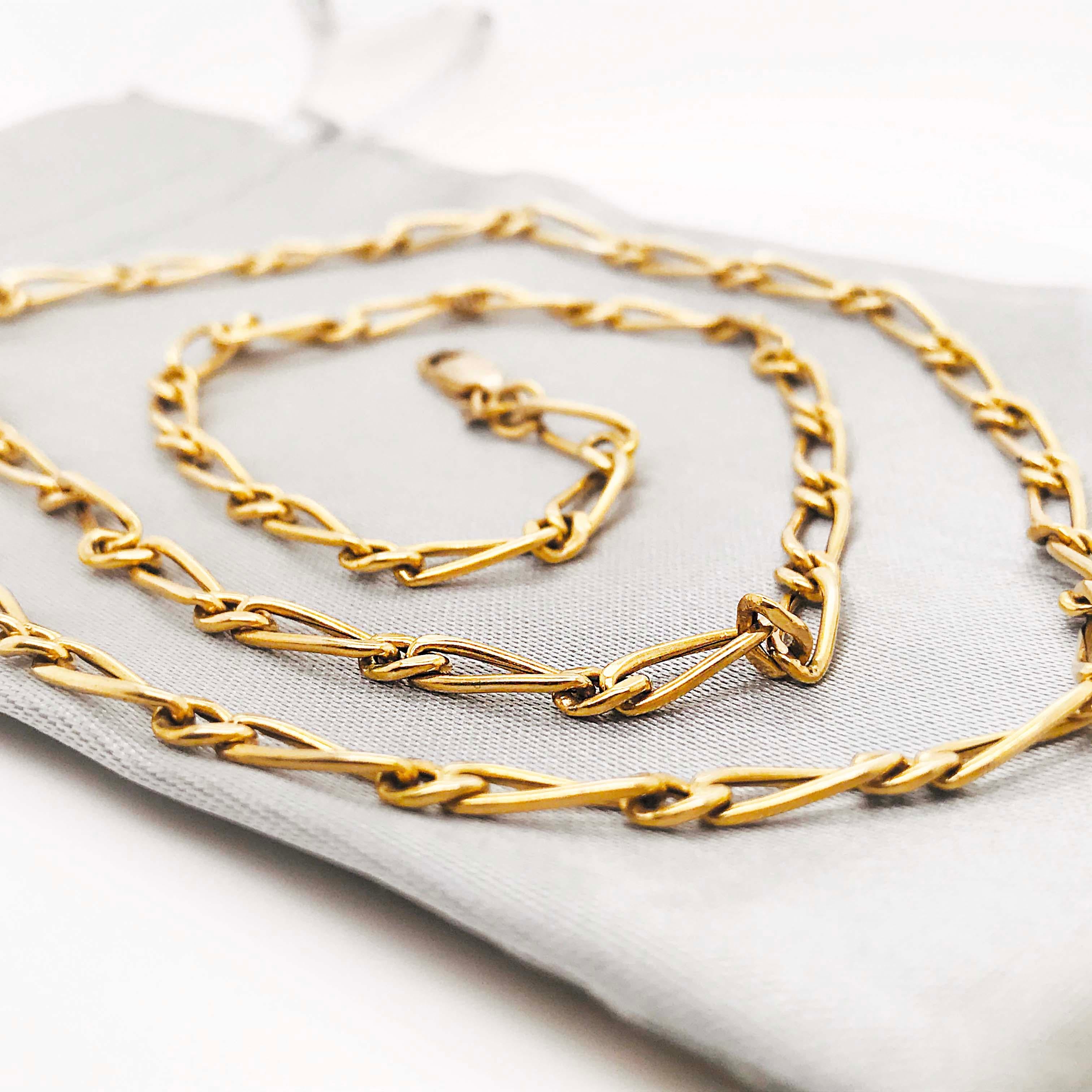 Paperclip Link Figaro Necklace with Large Clasp, 14 Karat Gold, circa 1995 5