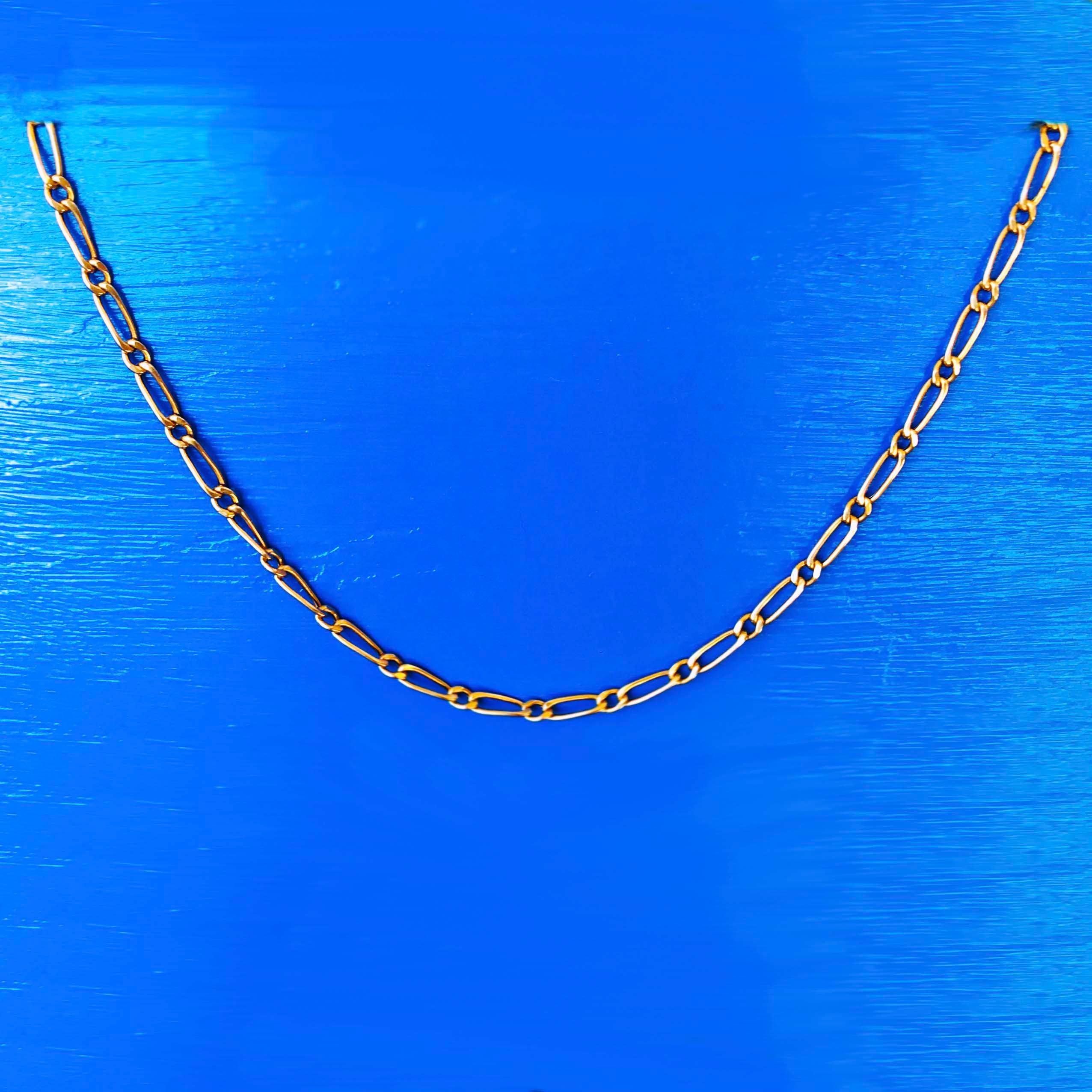 Paperclip Link Figaro Necklace with Large Clasp, 14 Karat Gold, circa 1995 In New Condition In Austin, TX