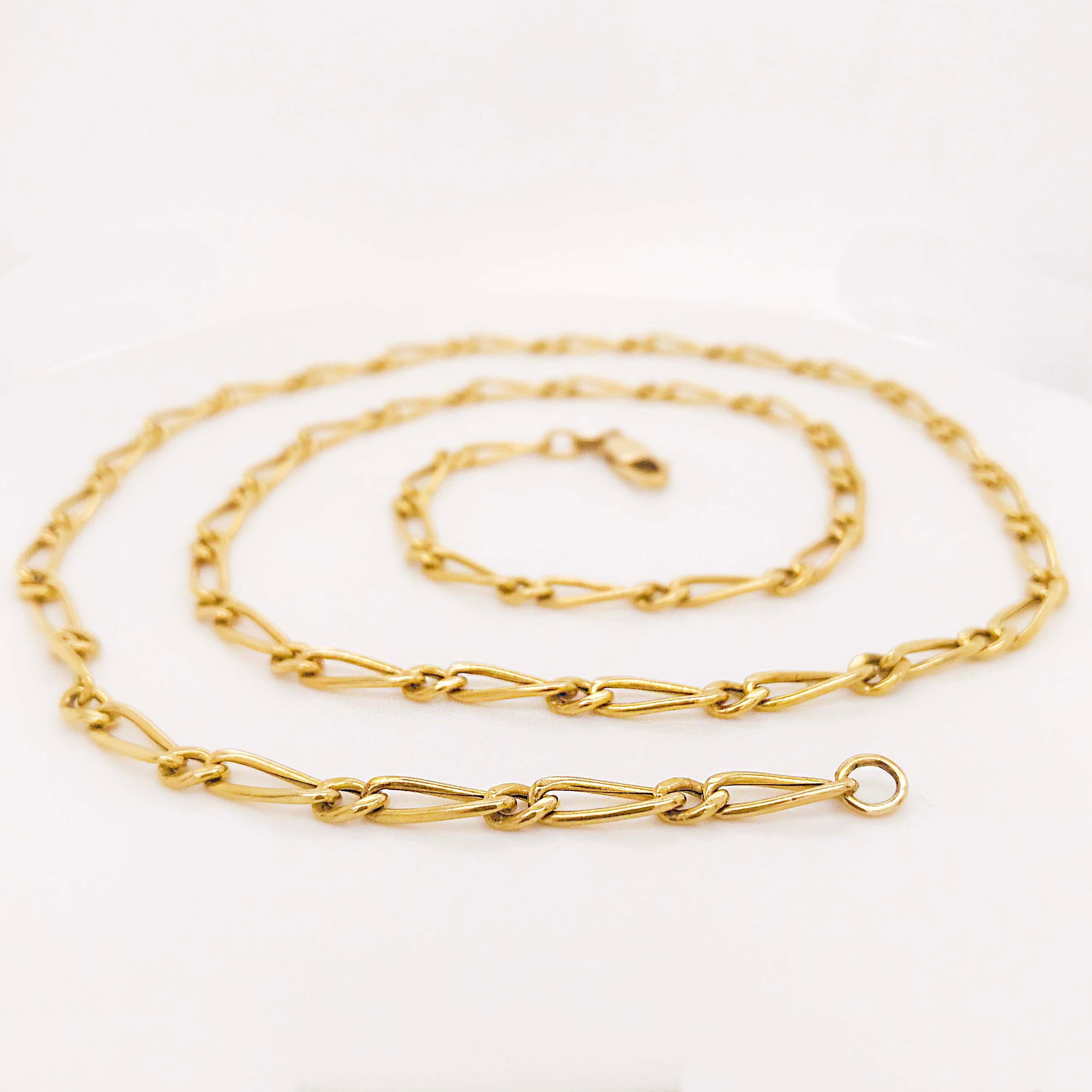 Paperclip Link Figaro Necklace with Large Clasp, 14 Karat Gold, circa 1995 1