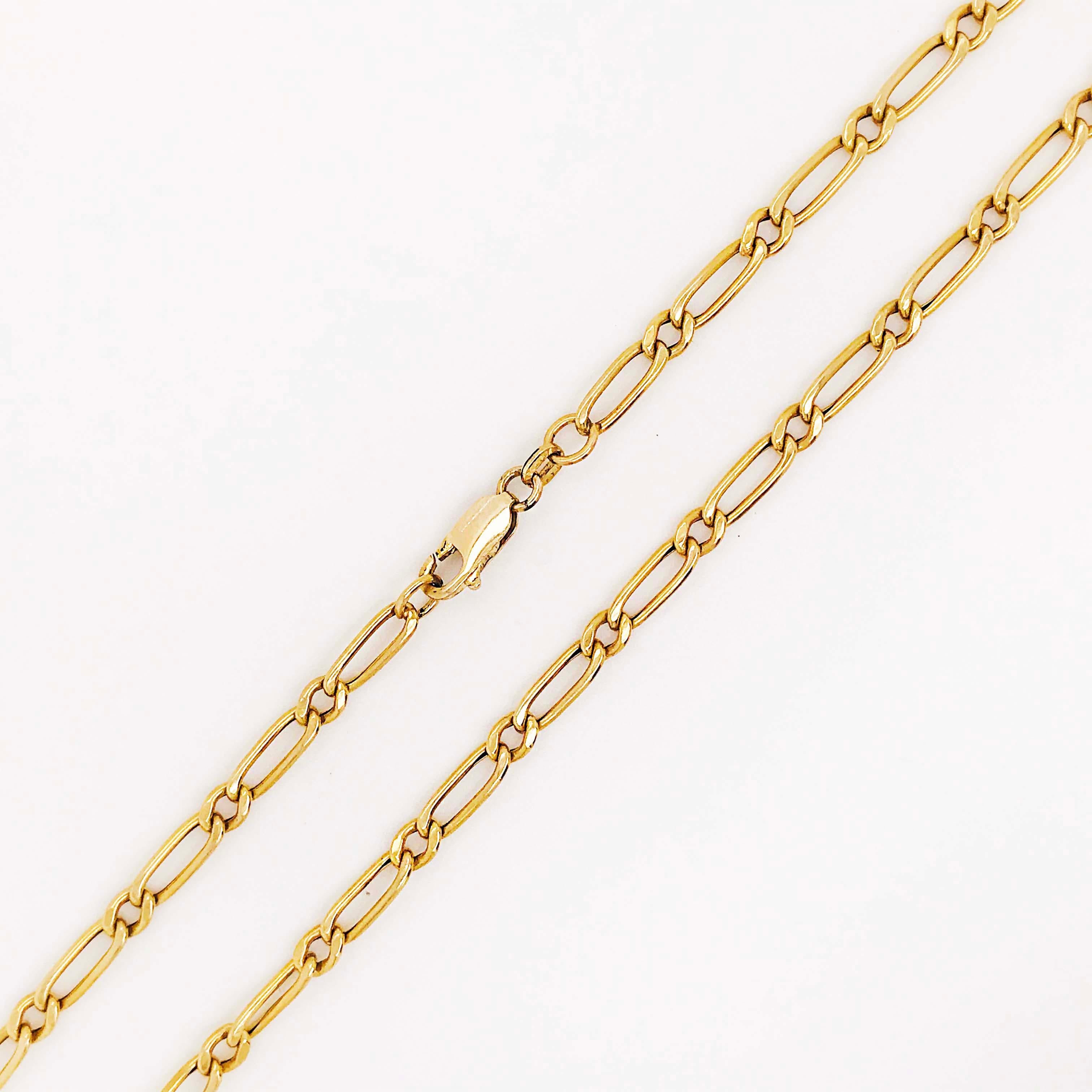 Paperclip Link Figaro Necklace with Large Clasp, 14 Karat Gold, circa 1995 2