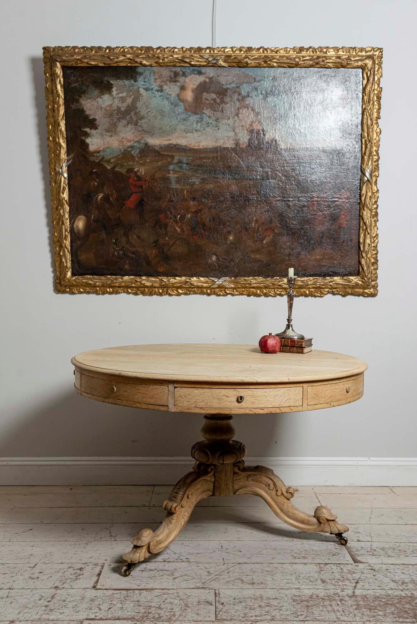 English Bleached Oak Drum or Centre Table with Eight Drawers, circa 19th Century 10
