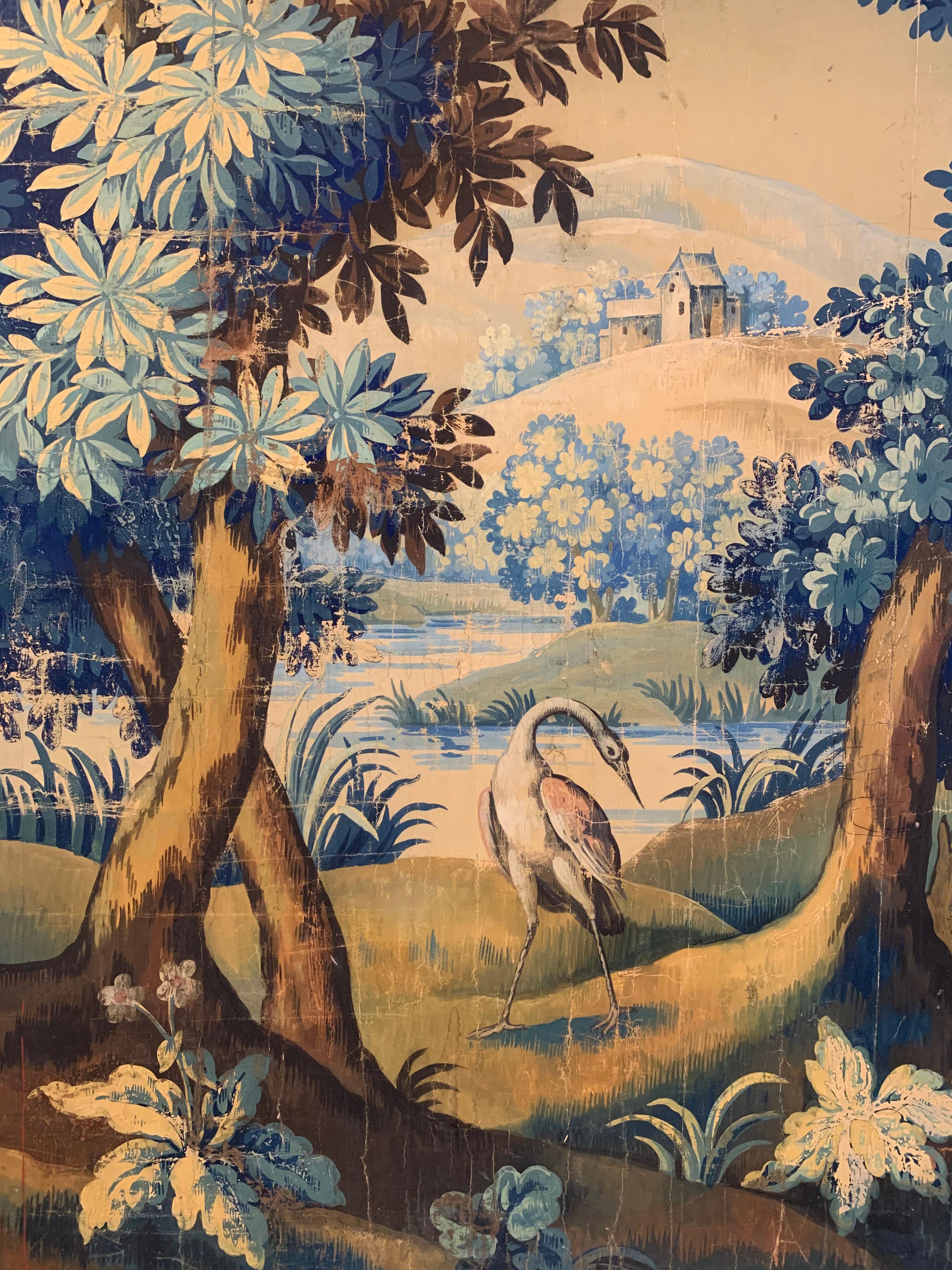 circa 19th Century French Painted Forest View Cartoon for a Tapestry on Paper 5