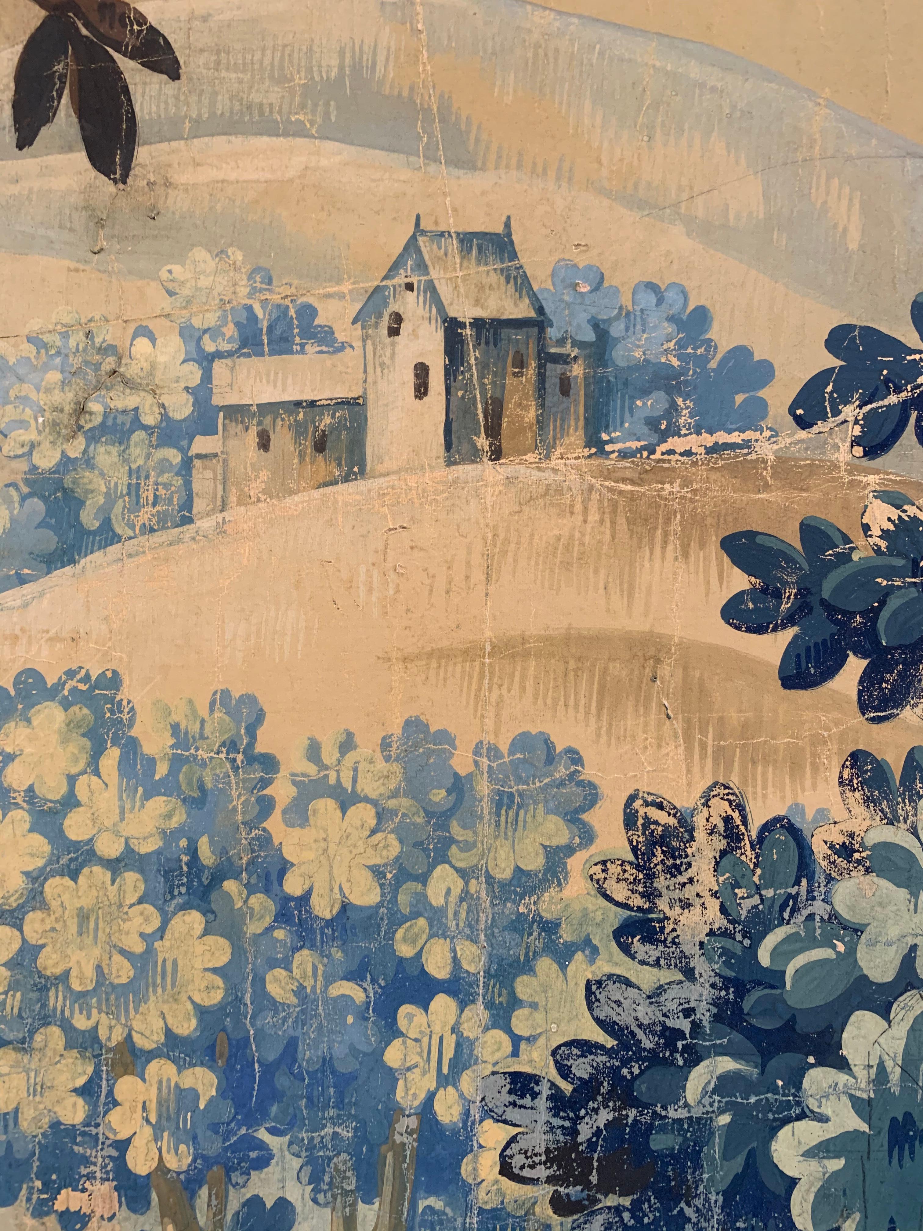 Early 19th Century circa 19th Century French Painted Forest View Cartoon for a Tapestry on Paper