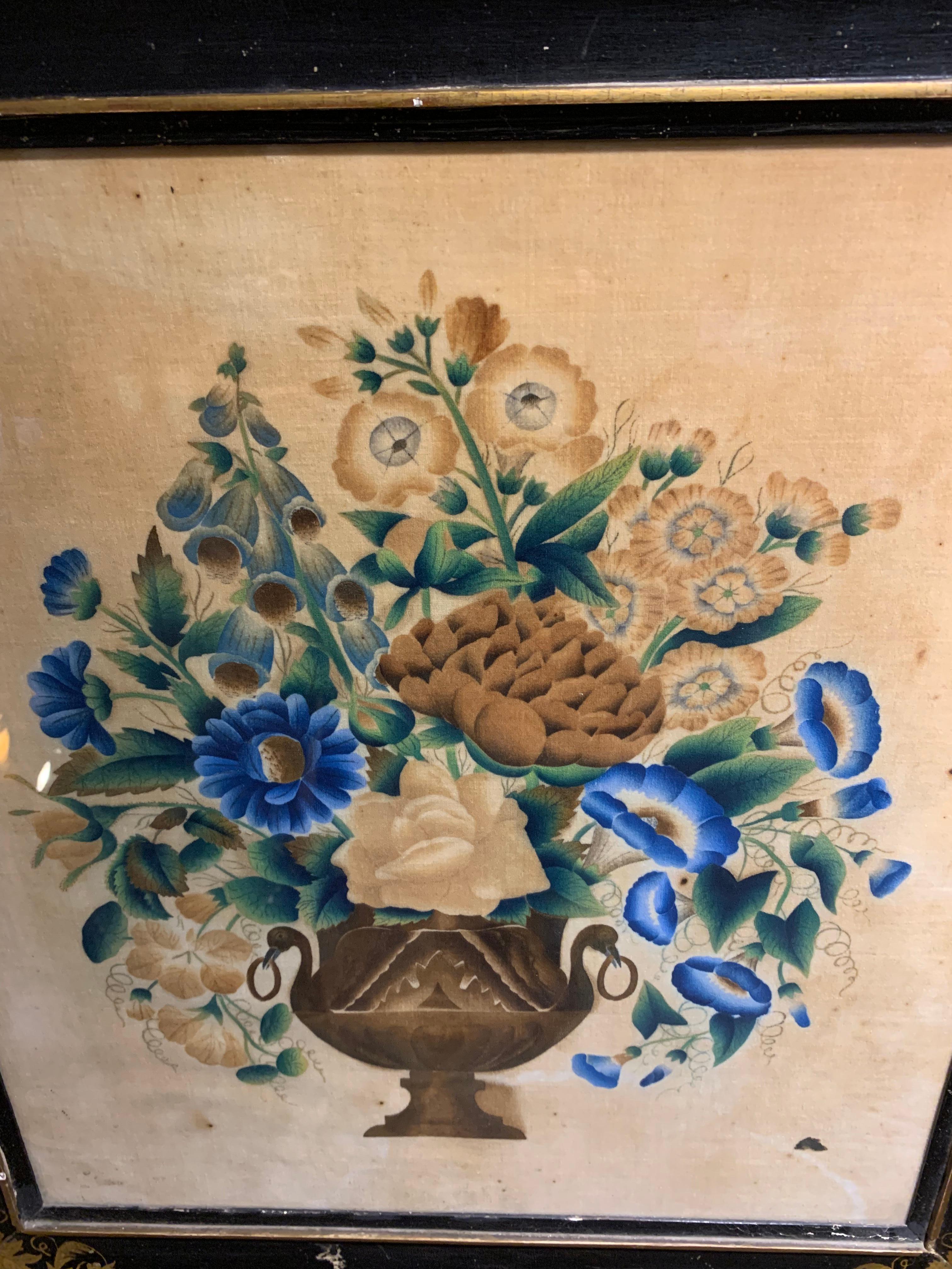 circa 19th Century French Painting of a Flower Filled Urn on Velvet  For Sale 8